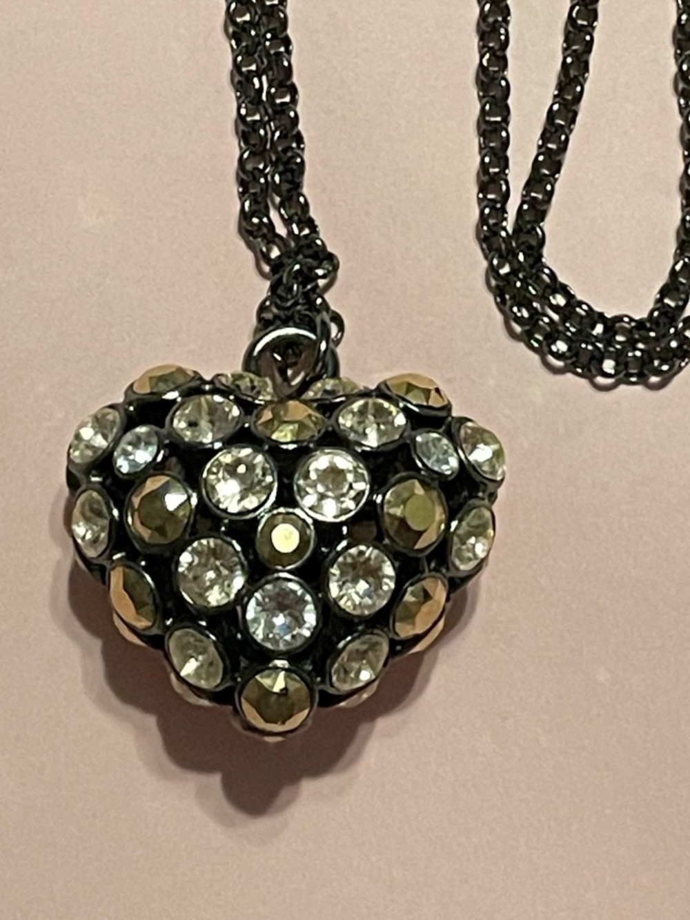 Erica Lyons Jeweled 3D Gun Metal Heart Necklace #9231